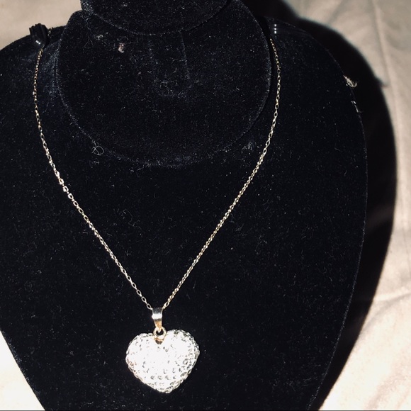 Pave heart necklace. Faux diamond. 16” - Picture 3 of 4